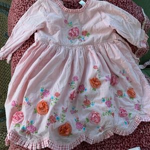 Cotton kids long sleeve roses flower dress kids size 5 pink